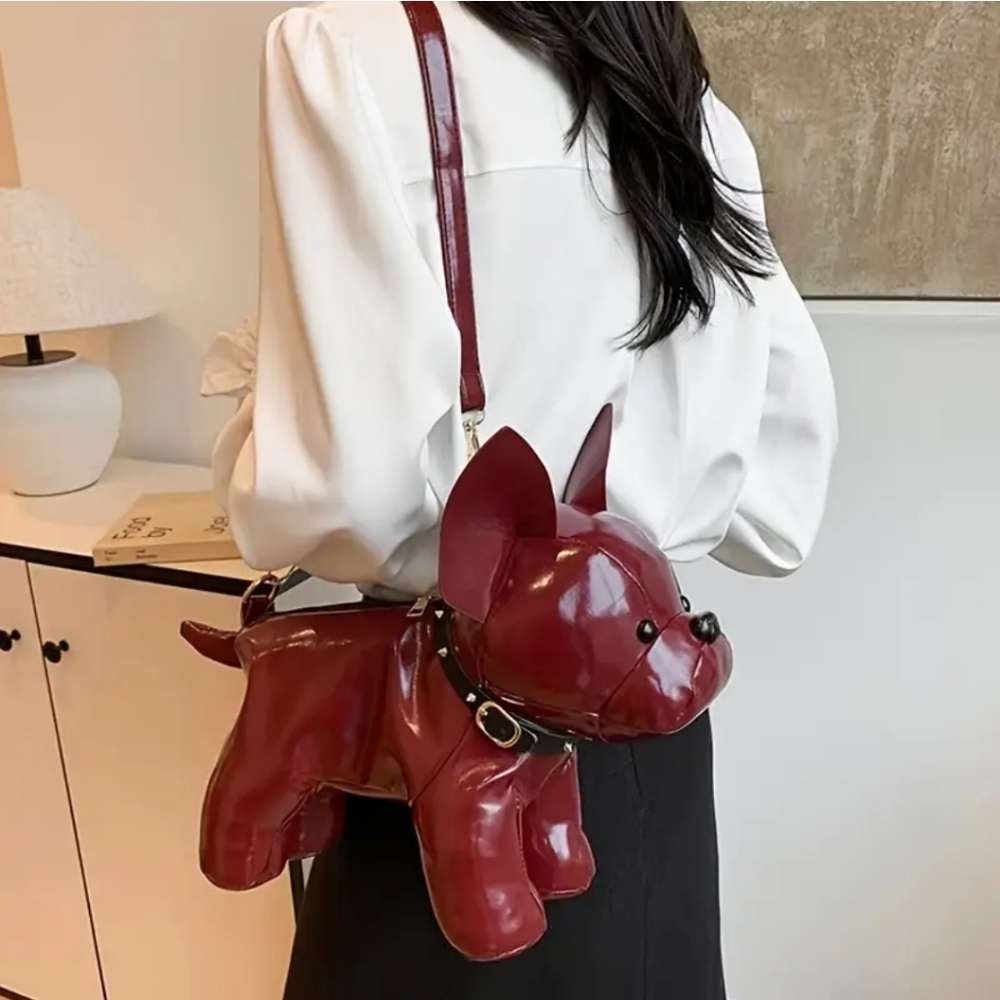 Burgundy Dog-Shaped Crossbody Bag - Picture 1 of 7
